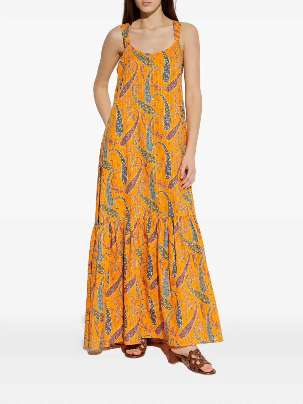 Etro Paisley-pattern Ruffled Maxi Dress In Orange