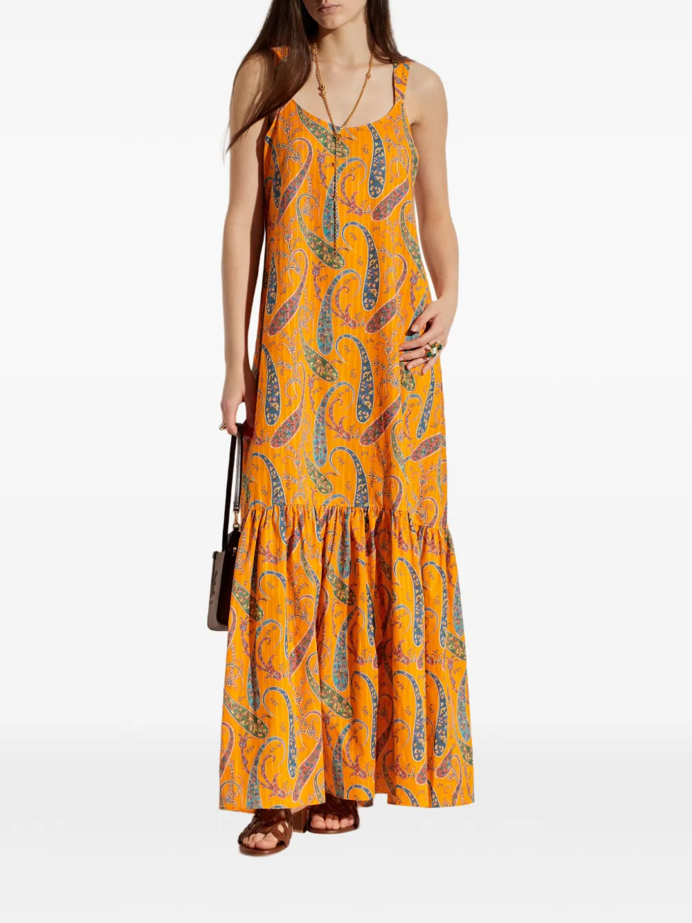 ETRO paisley-pattern ruffled maxi dress - Oranje