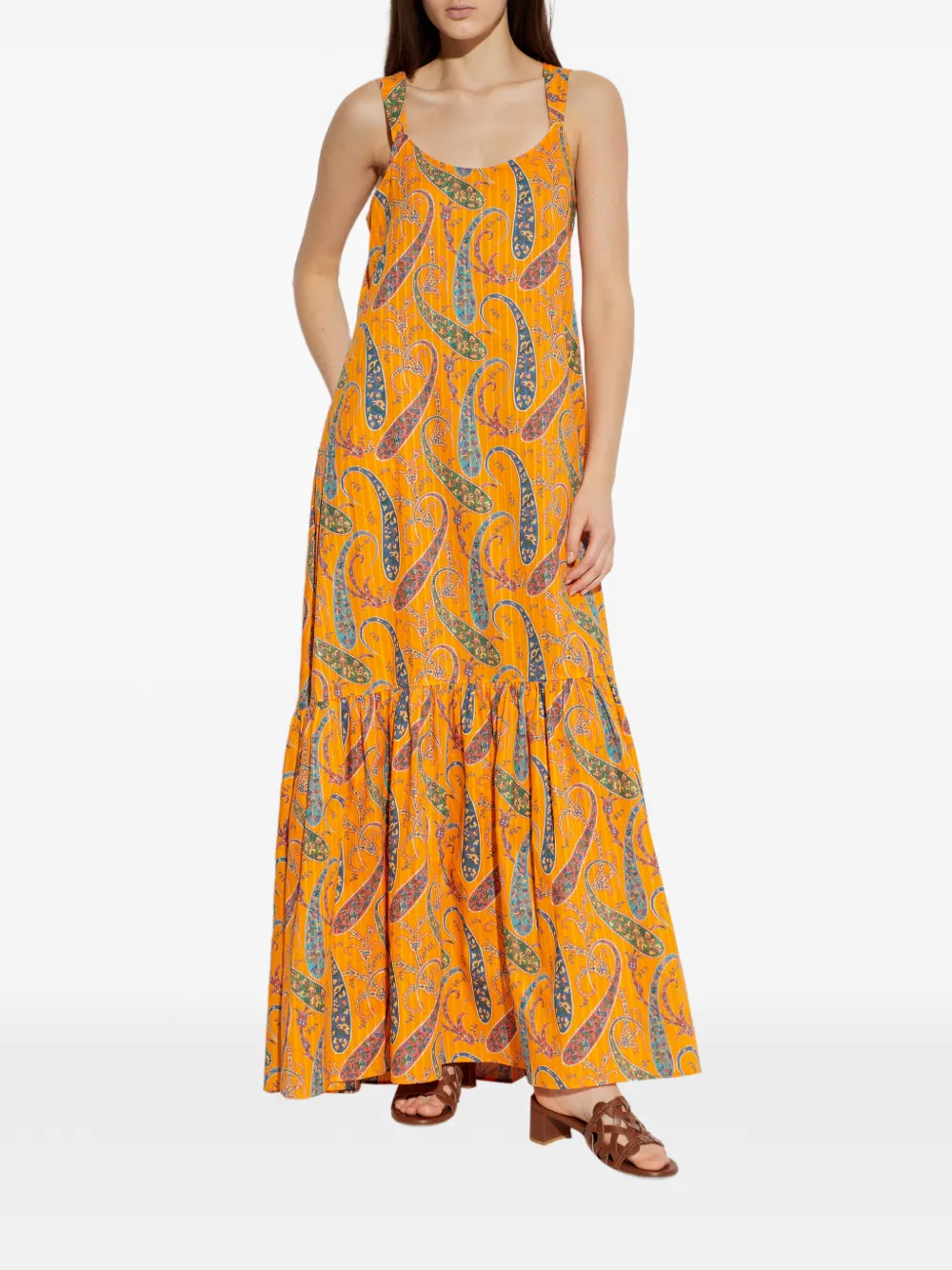 ETRO Maxi-jurk met paisley-print en ruches Oranje