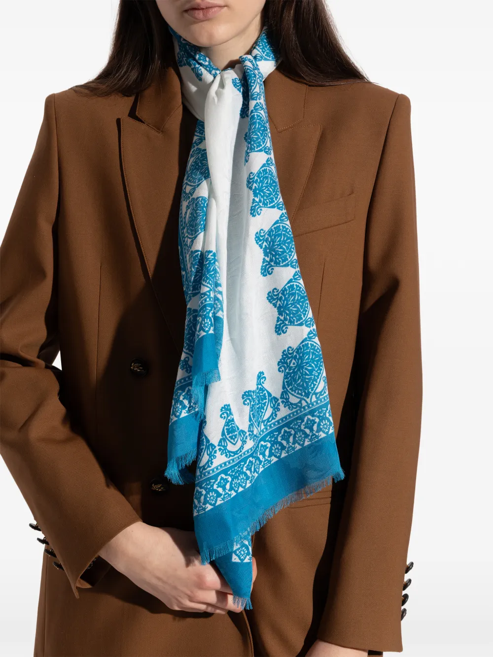 ETRO Sjaal met franje en patroon Wit