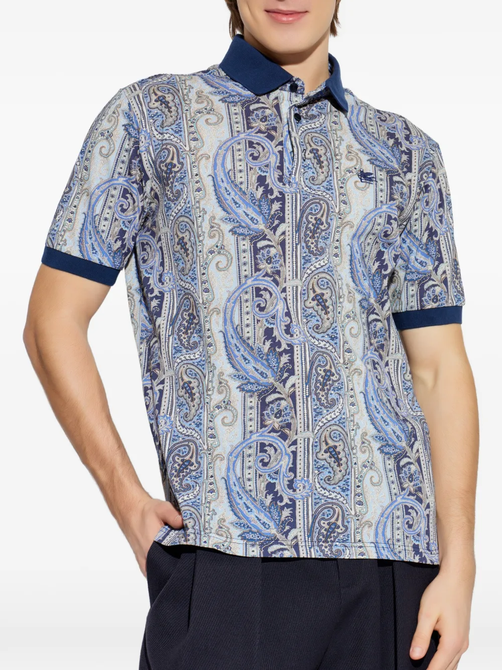 ETRO Poloshirt met paisley-print en knopen Blauw