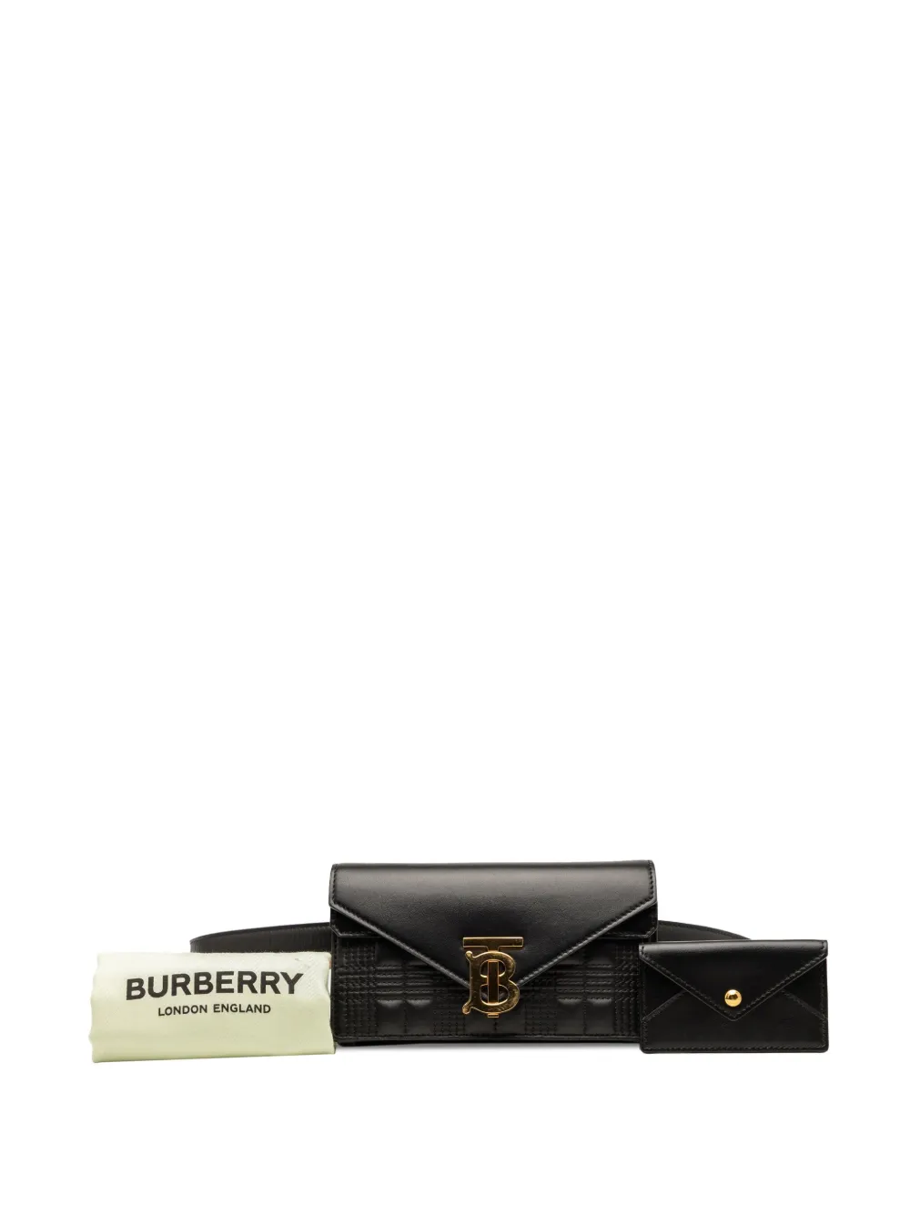 Pre-owned Burberry 2017-2025 Quilted Leather Tb Envelope Belt Bag In Black