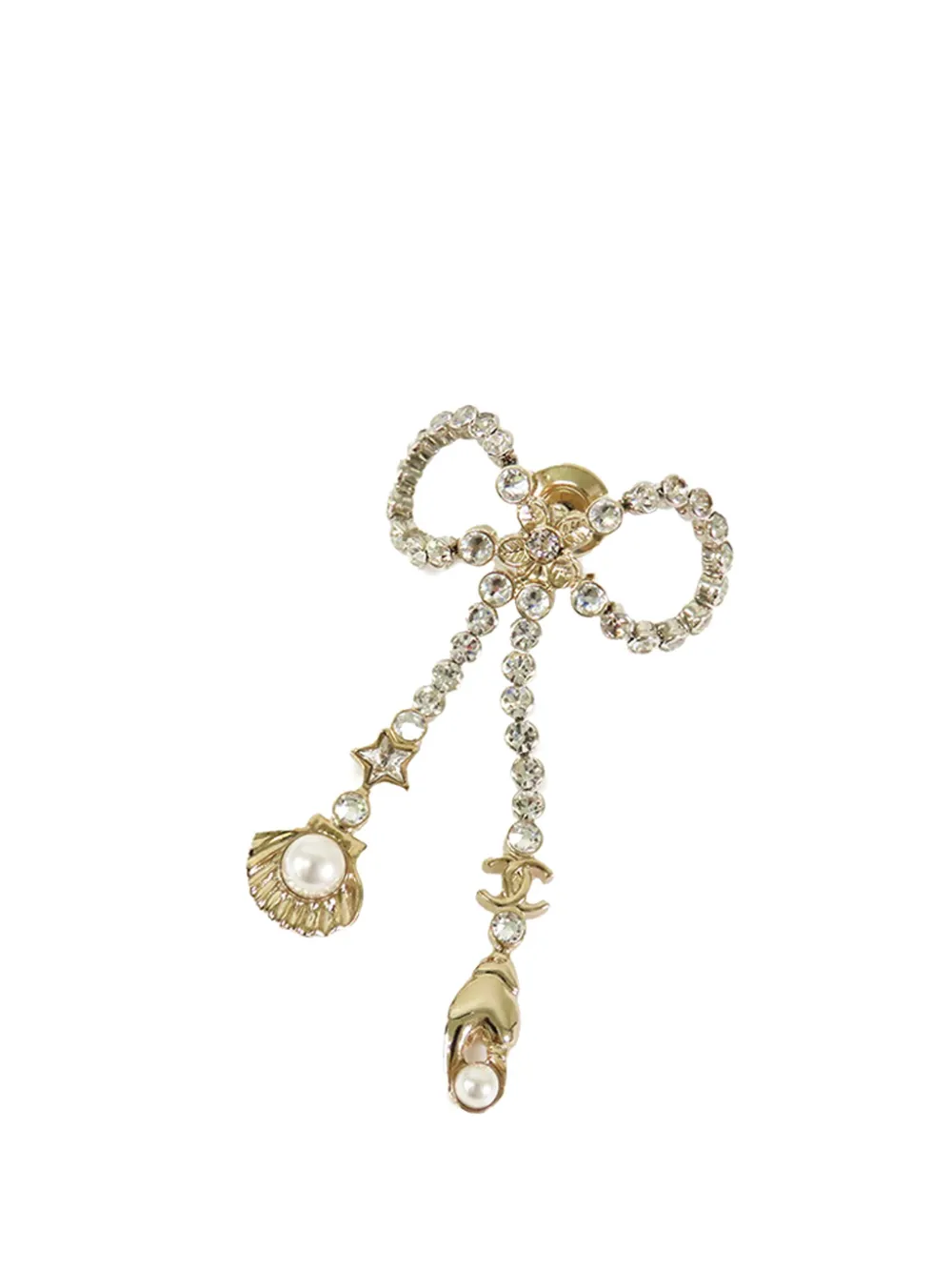 CHANEL Pre-Owned 2025 Gold Plated Rhinestone Embellished Ribbon Marine CHANEL Pre-Owned 2025 Gold Plated Rhinestone Embellished Ribbon Marine