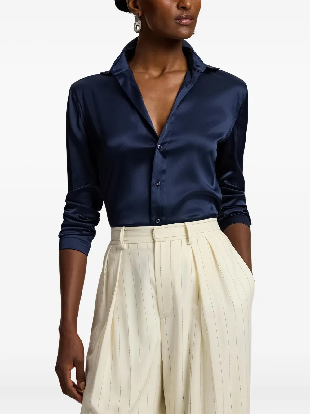  Ralph Lauren Collection Button-down Cameron Silk Shirt - Blue 