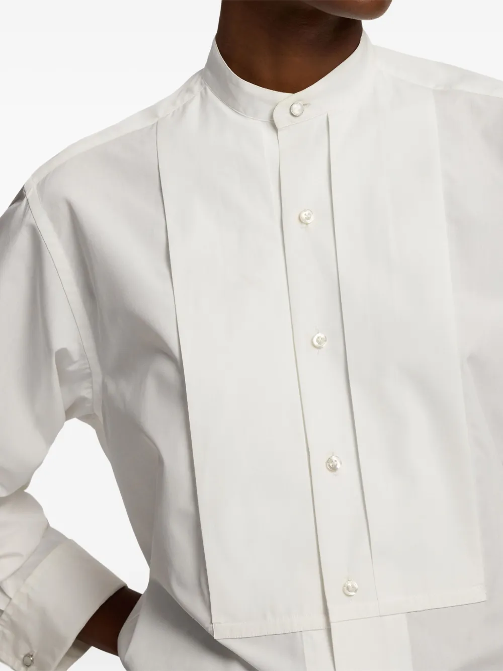 Ralph Lauren Pleated Bib Kirstin Cotton Shirt In White