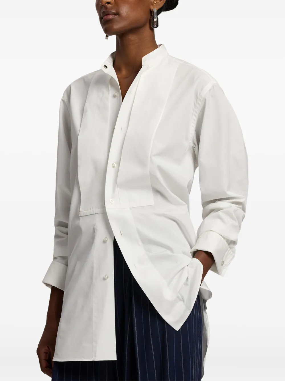 Ralph Lauren Pleated Bib Kirstin Cotton Shirt In White