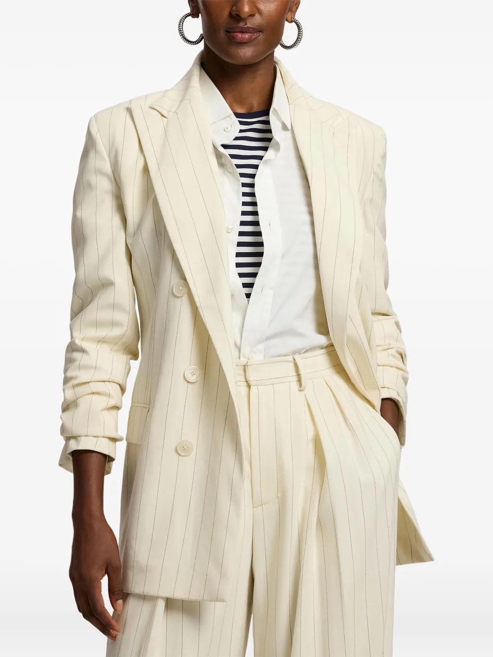 Ralph Lauren Double-breasted Striped Ramona Jacket In Neutral