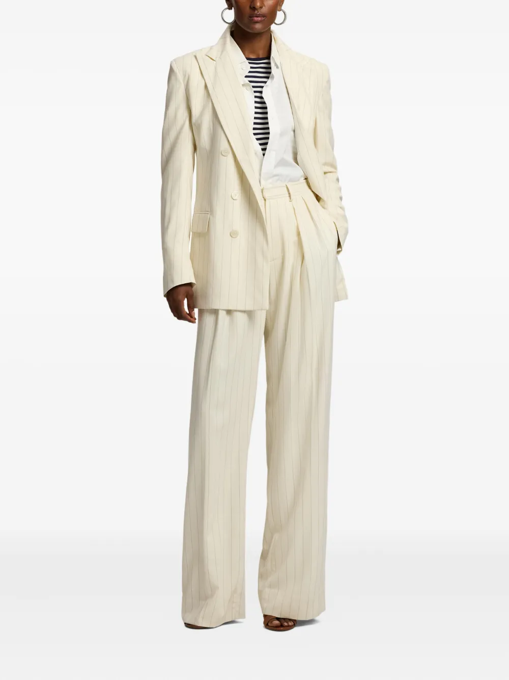 Ralph Lauren Double-breasted Striped Ramona Jacket In Neutral
