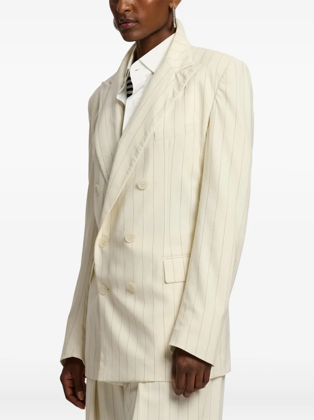 Ralph Lauren Double-breasted Striped Ramona Jacket In Neutral