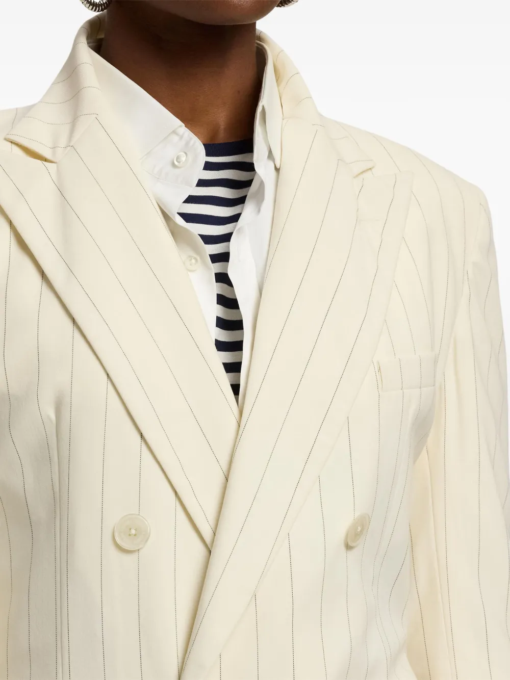 Ralph Lauren Double-breasted Striped Ramona Jacket In Neutral