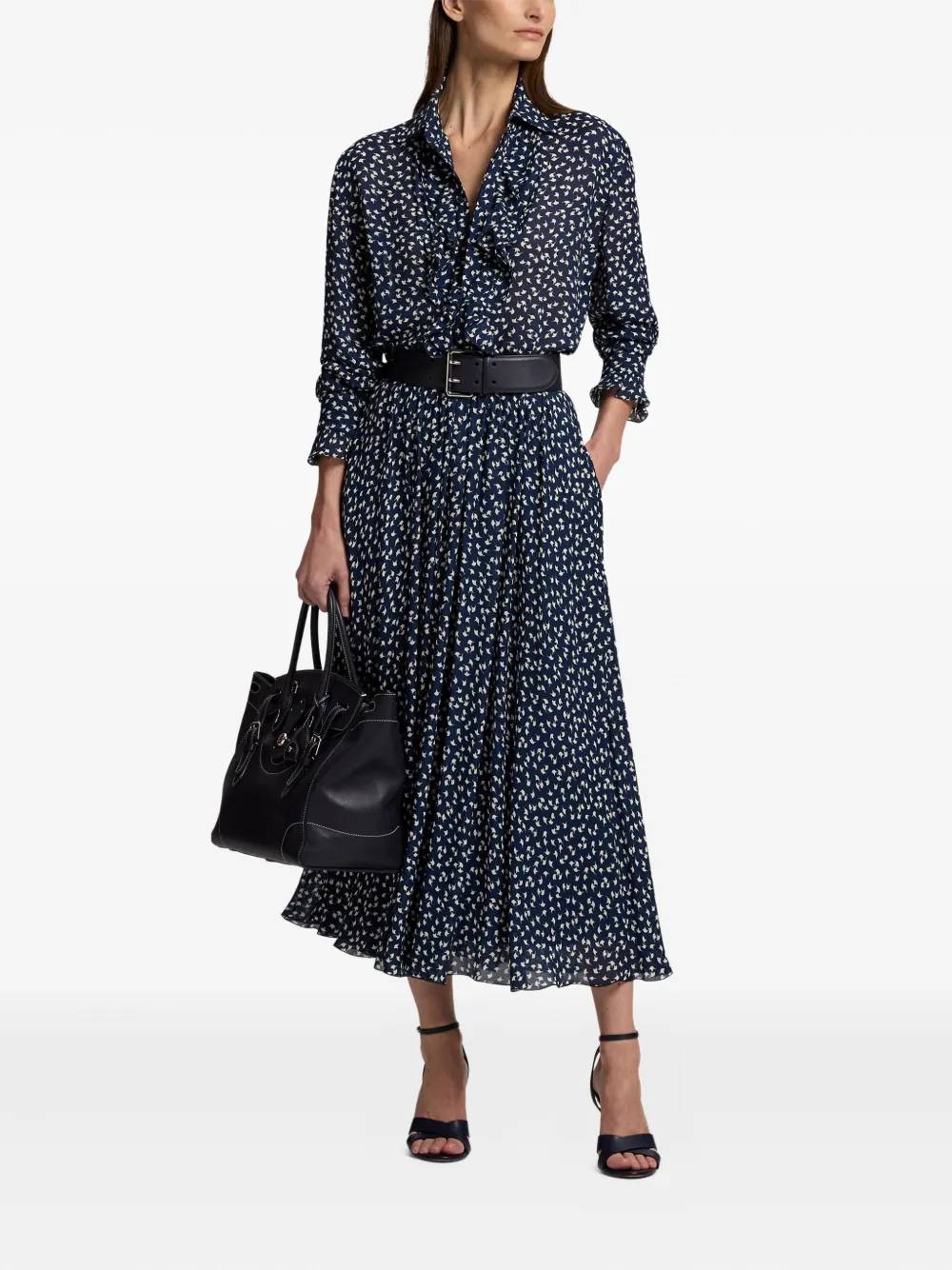 Ralph Lauren Collection Addison blouse met geometrische print en ruches - Blauw