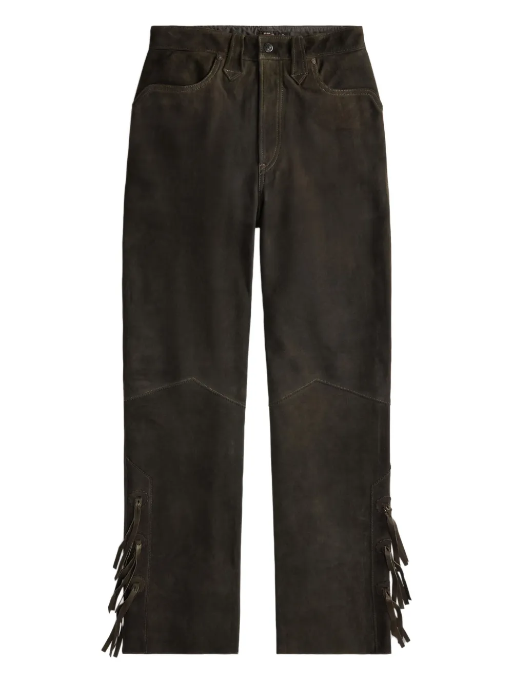 Rrl Fringed Leather Trousers In Black