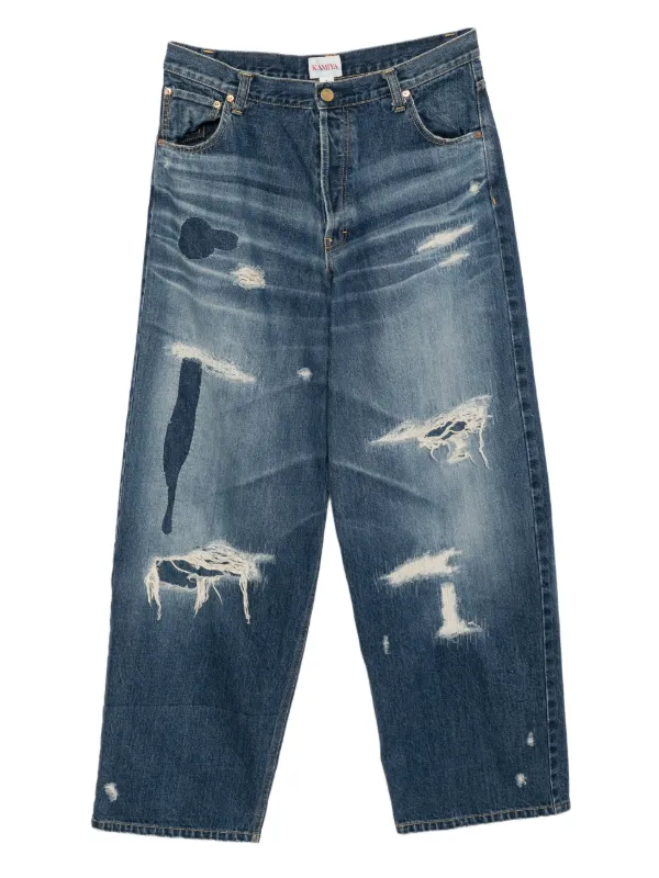 KAMIYA Distressed Denim Jeans | Blue | FARFETCH ZA