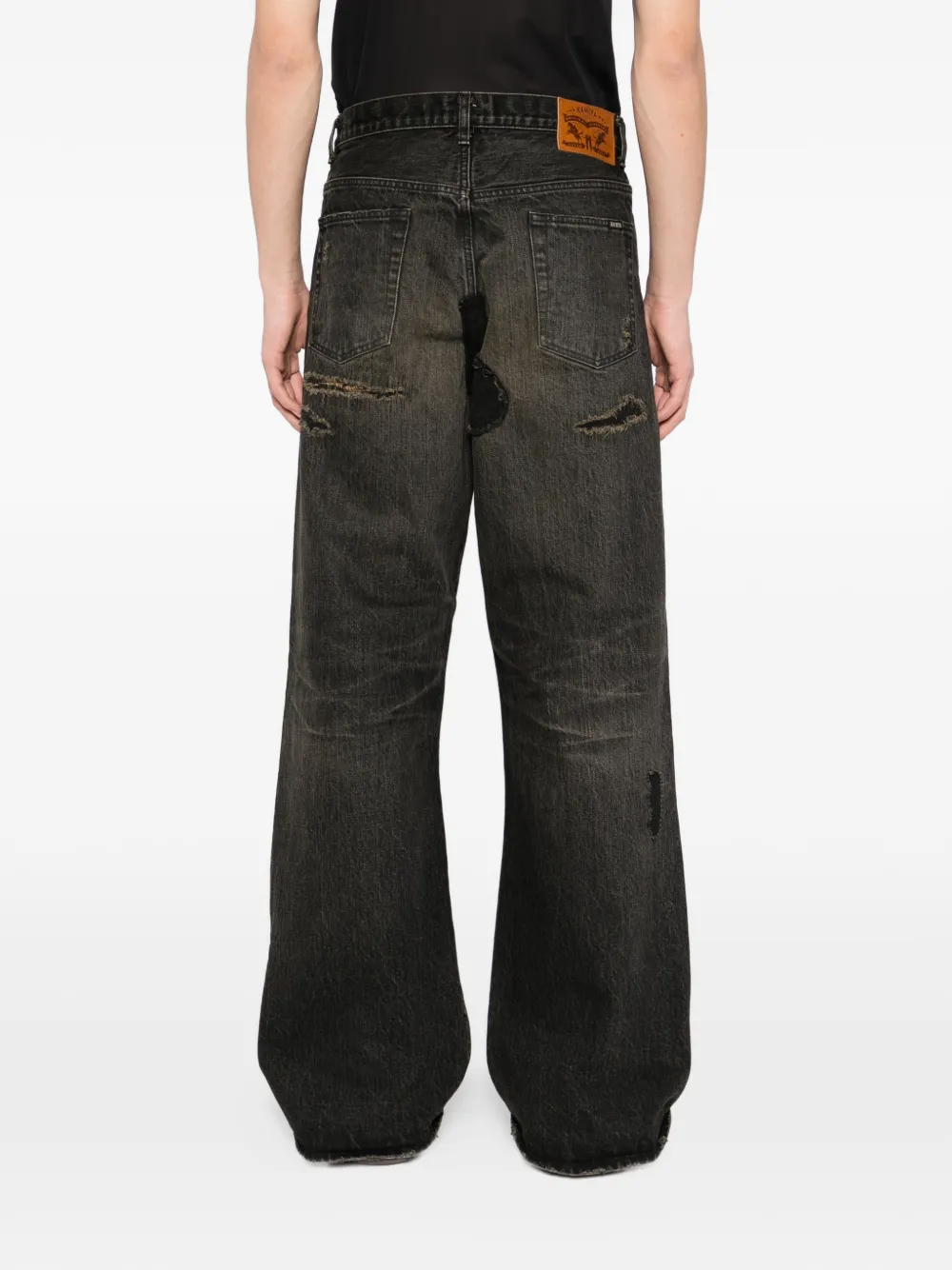 KAMIYA Distressed Denim Jeans | Black | FARFETCH JO