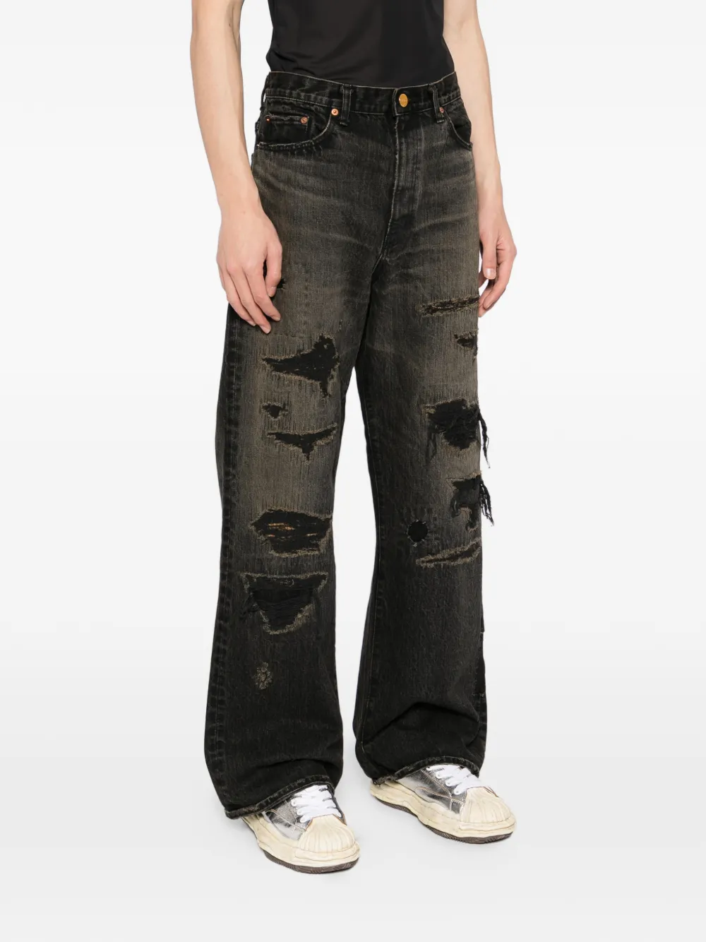 KAMIYA Distressed Denim Jeans | Black | FARFETCH JO