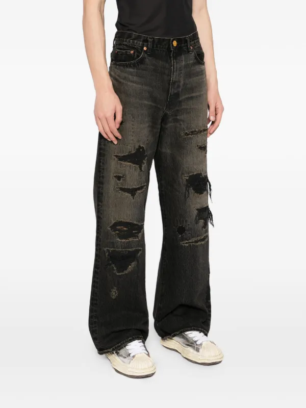 KAMIYA Distressed Denim Jeans | Black | FARFETCH JO