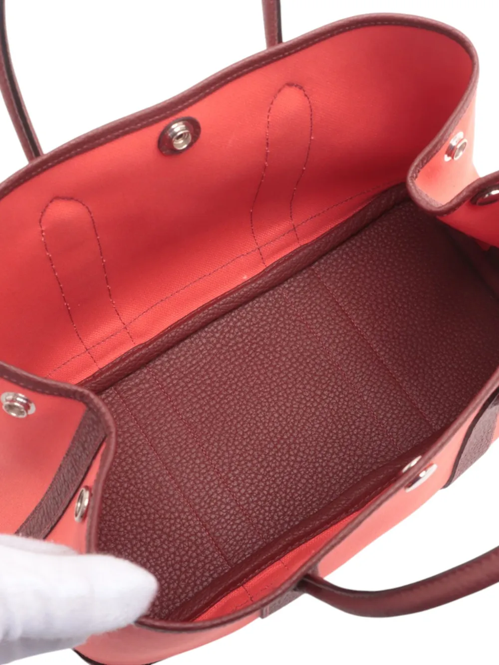 HERMES Pre-owned 2023 Toile And Negonda Garden Party 30 Satchel In Red