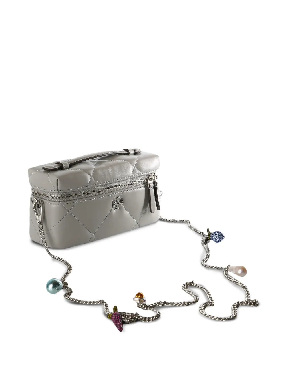 Tory Burch Kira gewatteerde crossbodytas met verfraaide ketting Grijs