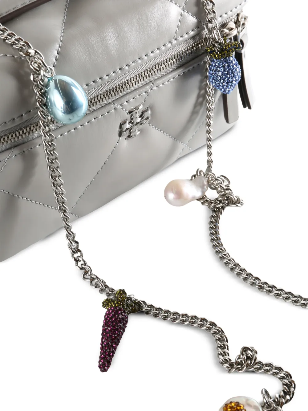 Tory Burch Kira gewatteerde crossbodytas met verfraaide ketting Grijs