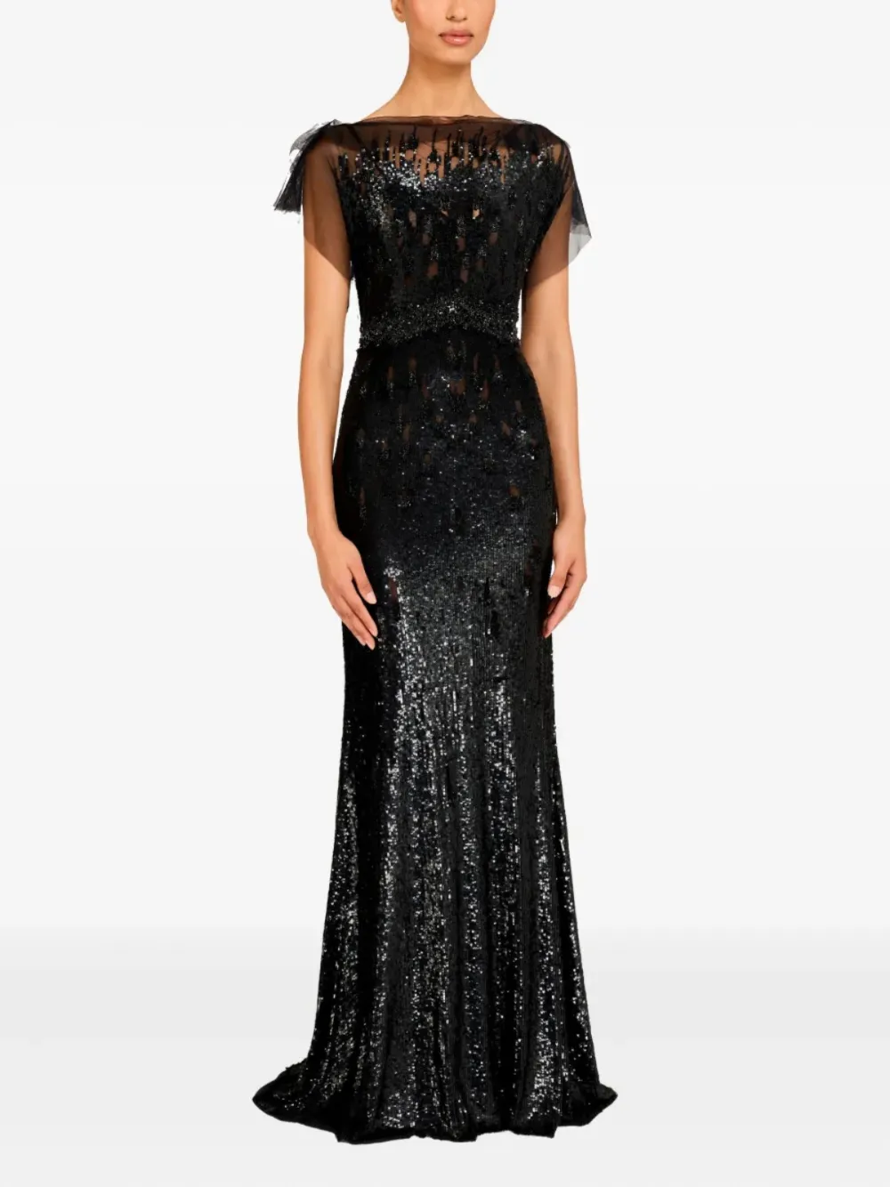 Jenny Packham Bonnie tulen jurk met pailletten - Zwart