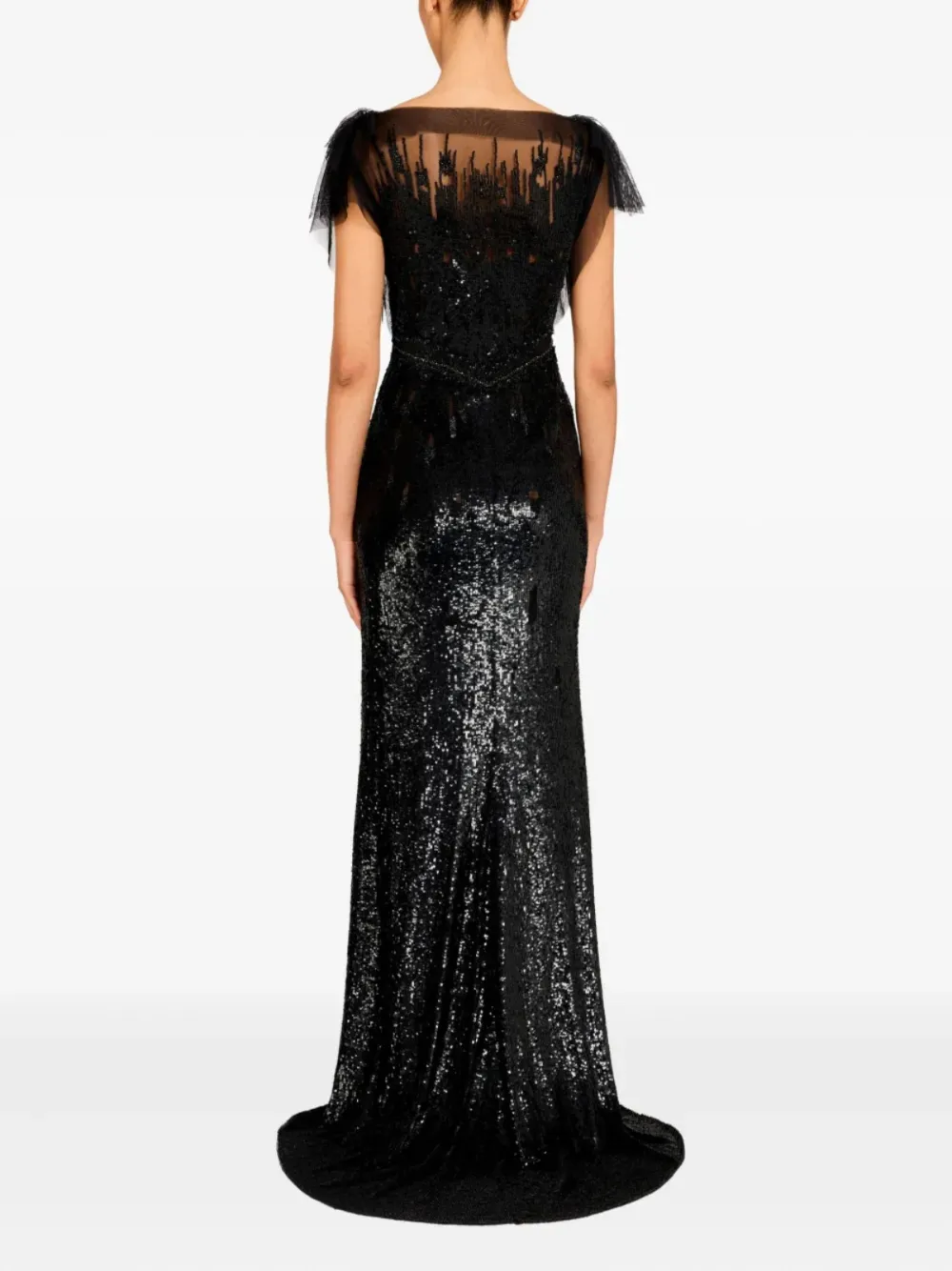 Jenny Packham Bonnie tulen jurk met pailletten Zwart