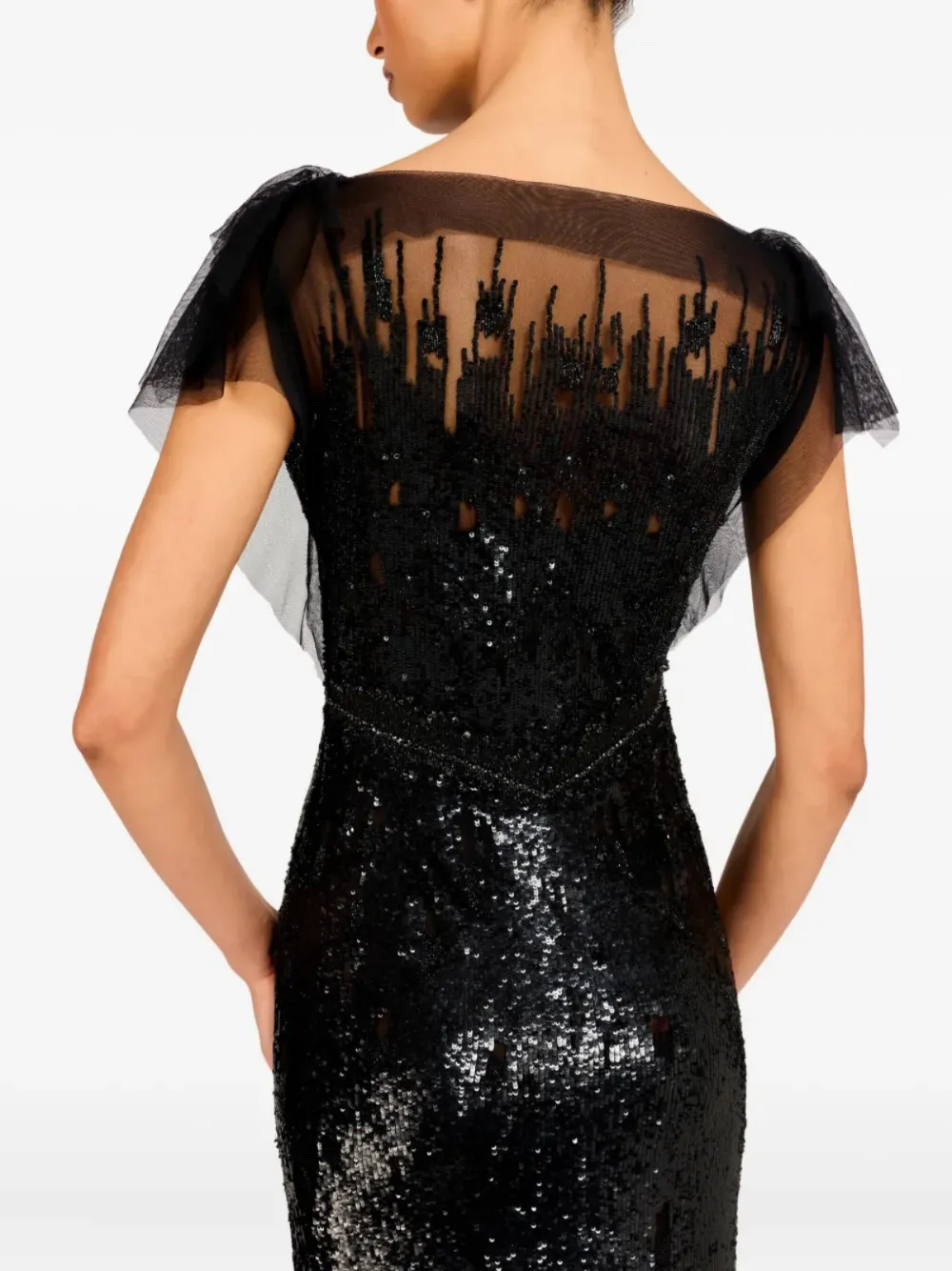 Jenny Packham Bonnie tulen jurk met pailletten Zwart