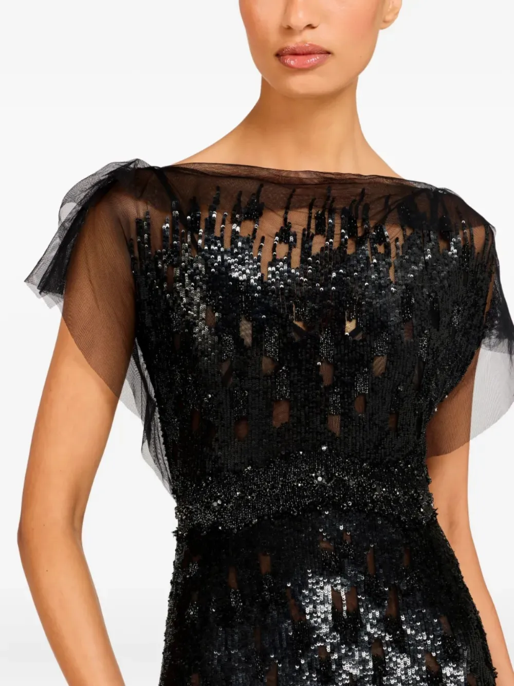 Jenny Packham Bonnie tulen jurk met pailletten Zwart