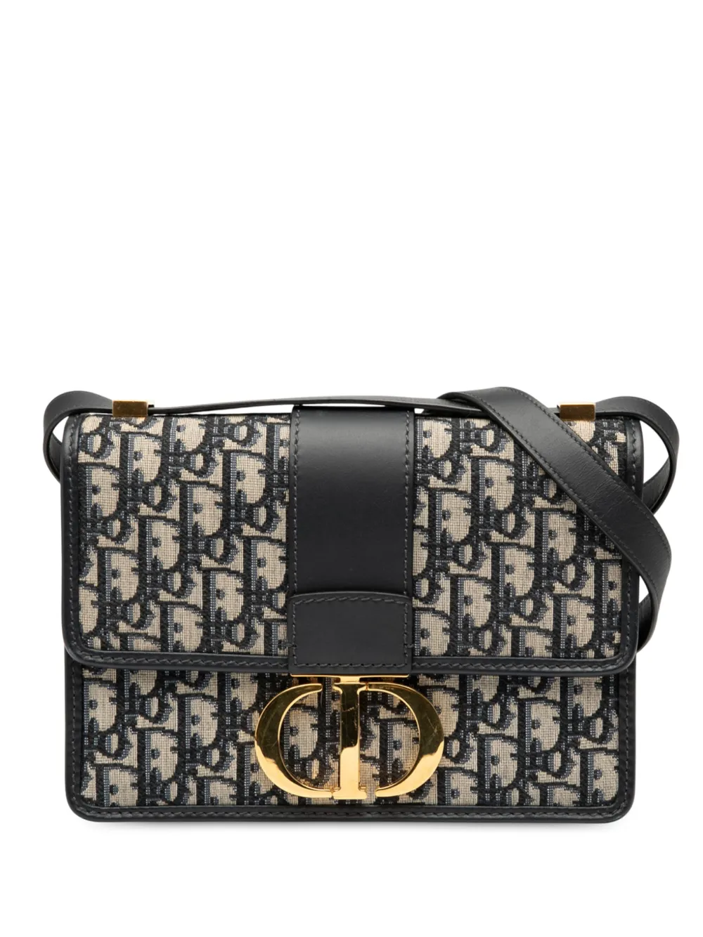 DIOR Pre-owned 2020 Oblique Canvas 30 Montaigne Flap Crossbody Bag In Blue