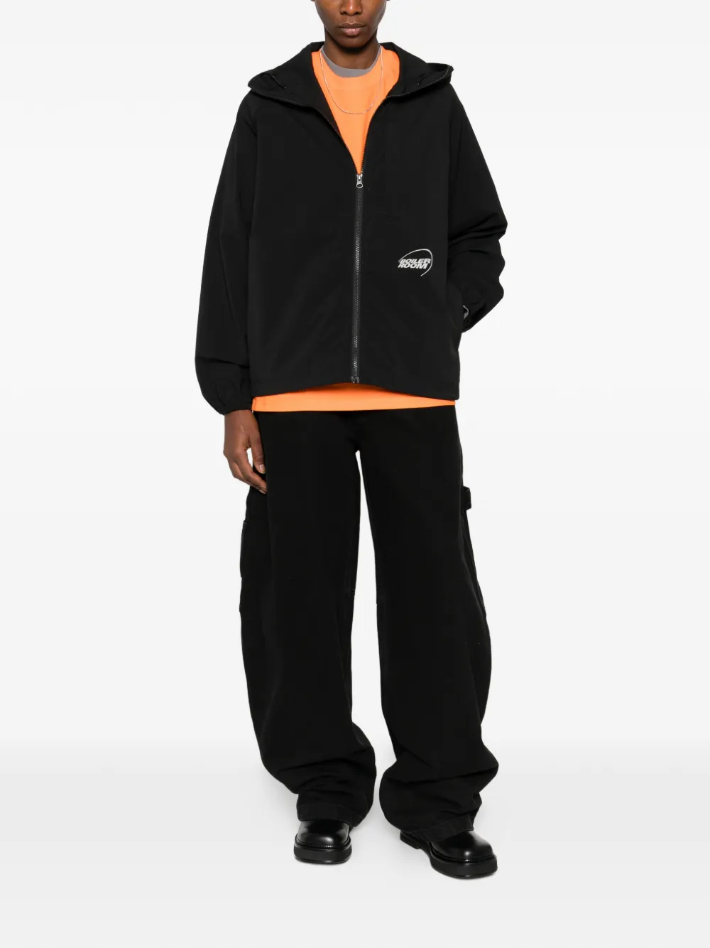 Boiler Room Packable Hooded Zip Jacket In Black