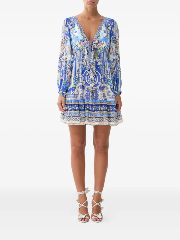 Camilla Ottoman Opulence V-Neck Mini Dress - Blue
