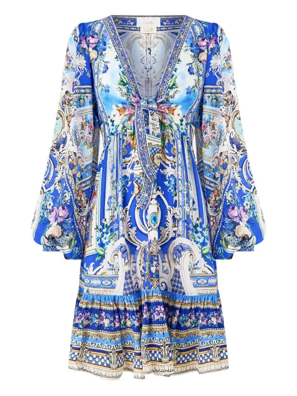 Camilla Ottoman Opulence V-neck Mini Dress - Blue Camilla Ottoman Opulence V-neck Mini Dress - Blue