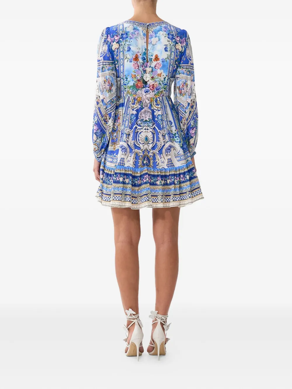 Camilla Ottoman Opulence V-neck Mini Dress In Blue