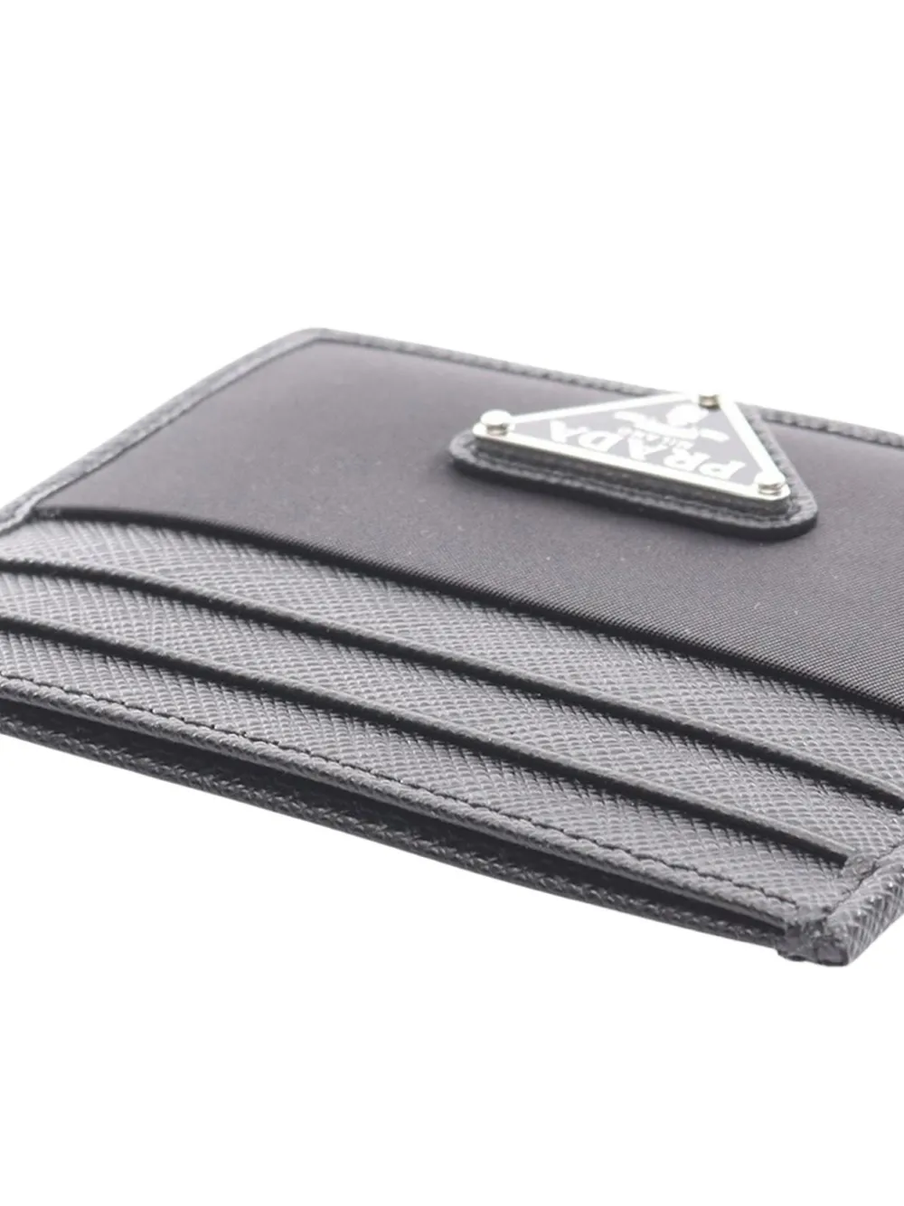 Pre-owned Prada 2013-2025 Saffiano And Tessuto Card Holder In Black