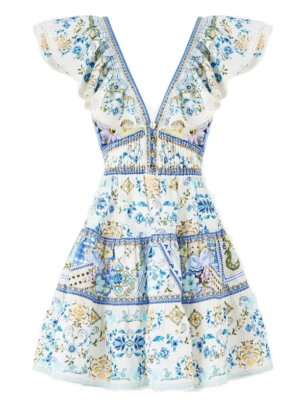 Camilla My Homespun Heart Ruffled Mini Dress in Blue
