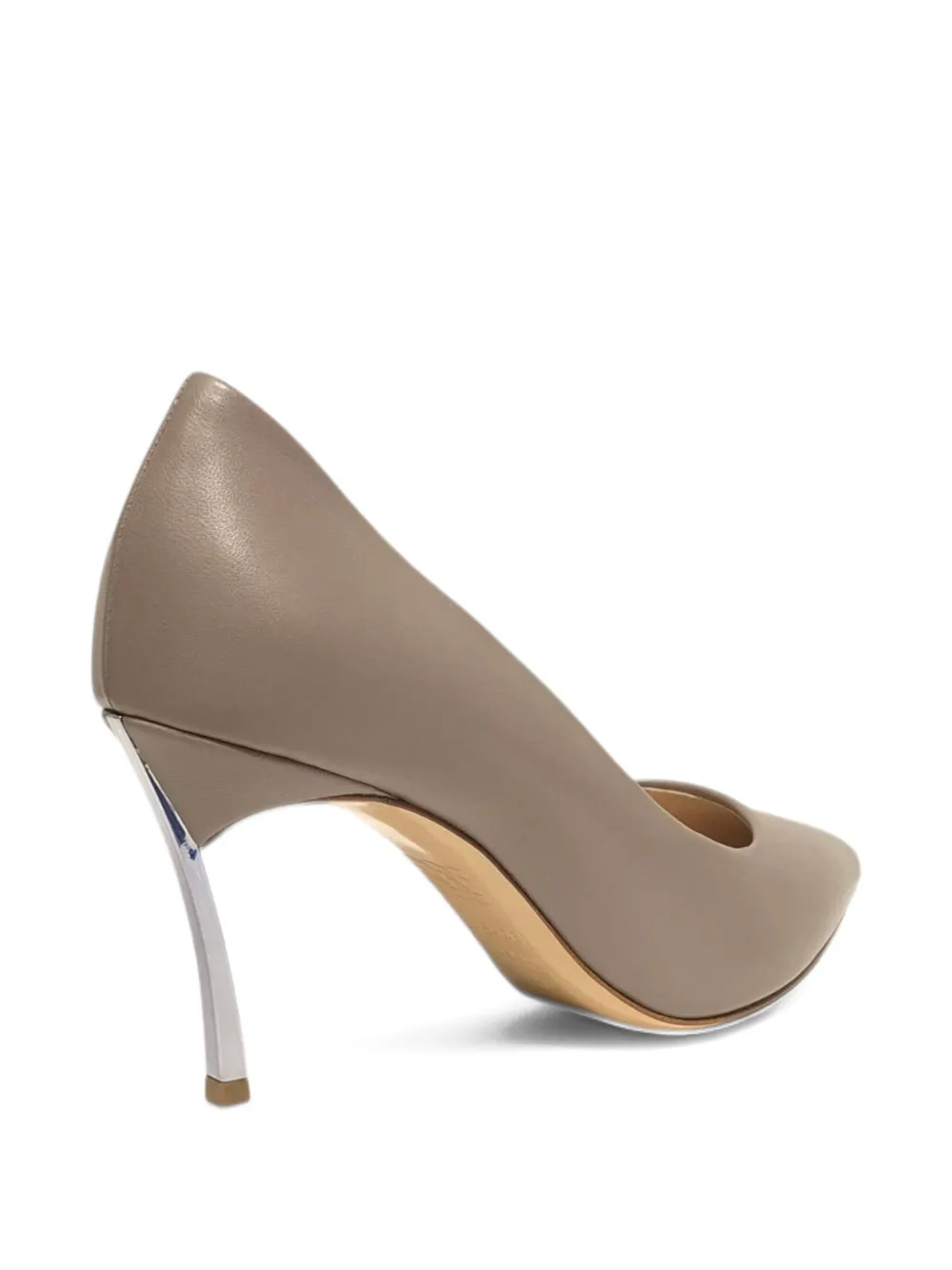 Casadei Samurai Blade 80mm pumps met metallic hak en puntige neus Beige