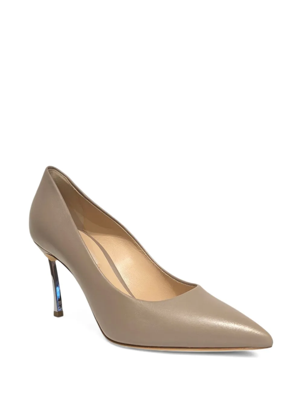 Casadei Samurai Blade 80mm pumps met metallic hak en puntige neus Beige