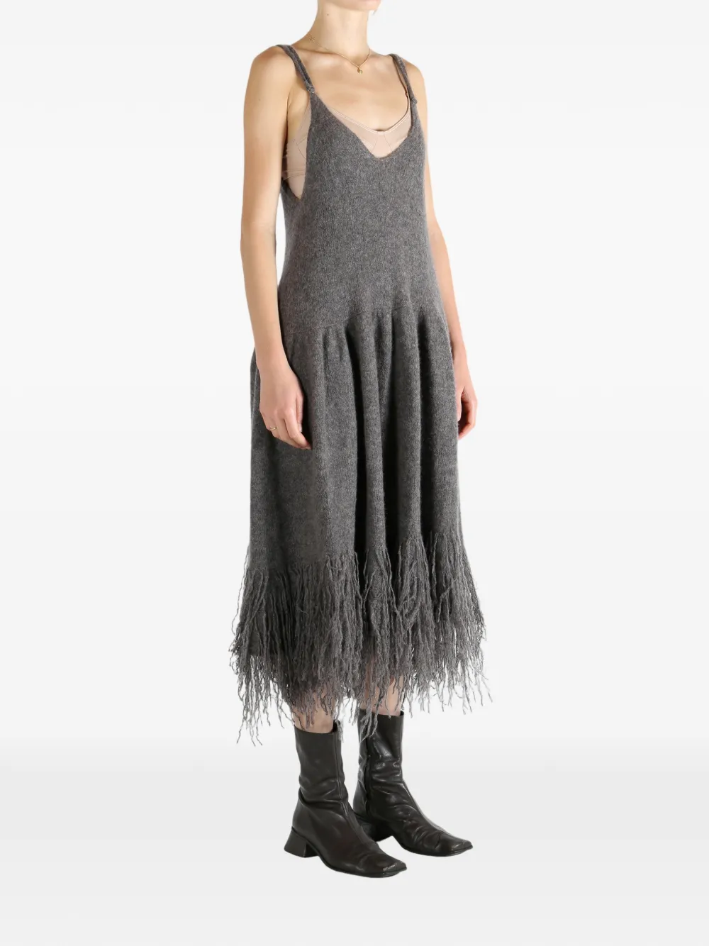 Yangkehan Fringed Dress In Gray