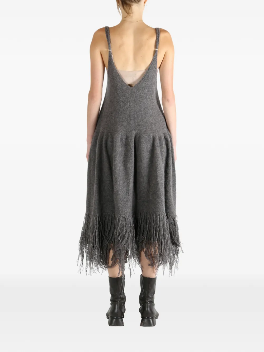 Yangkehan Fringed Dress In Gray