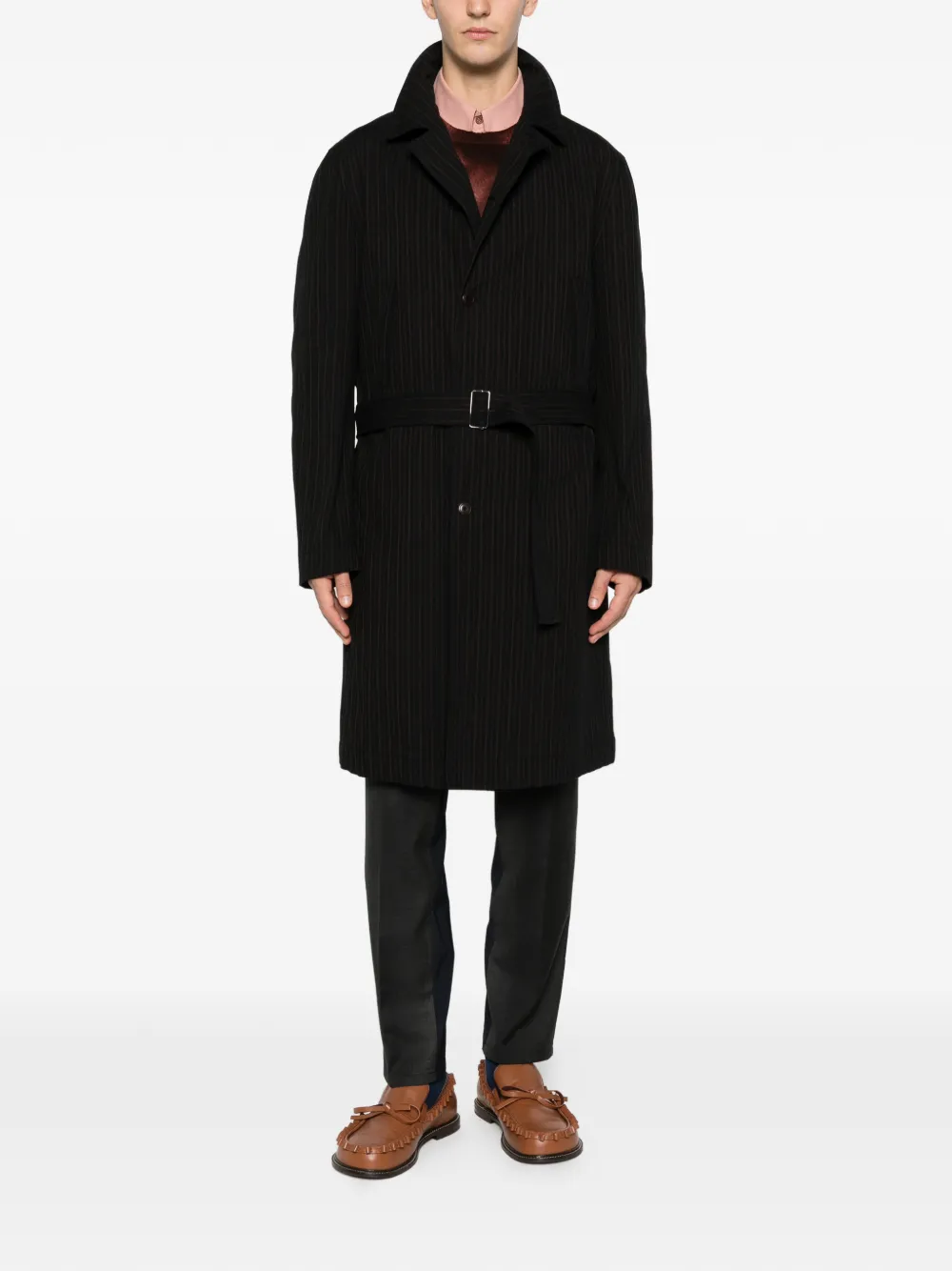  Romeo Gigli Pre-owned 1990s Striped-pattern Belted Coat - Black 
