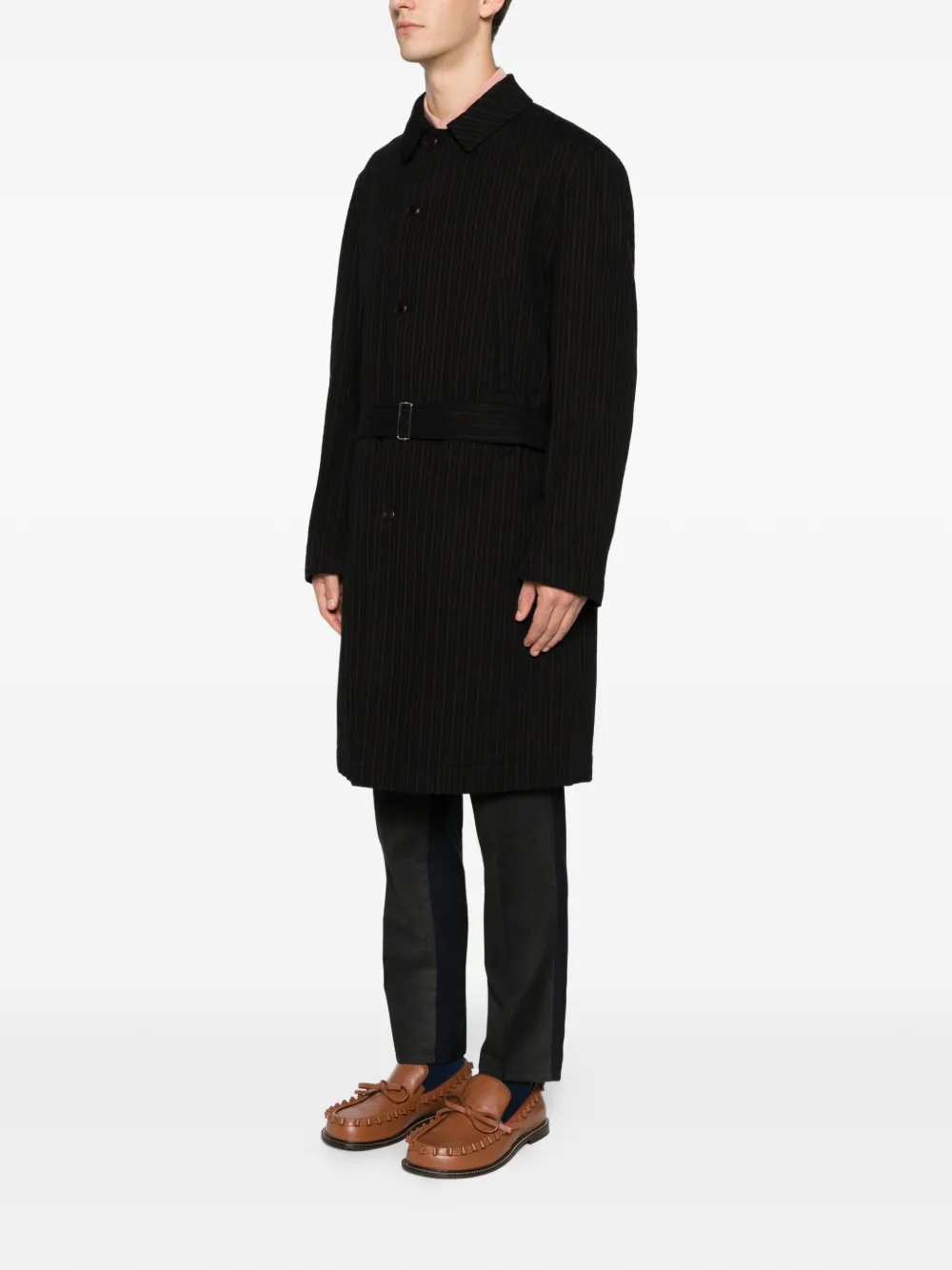  Romeo Gigli Pre-owned 1990s Striped-pattern Belted Coat - Black 