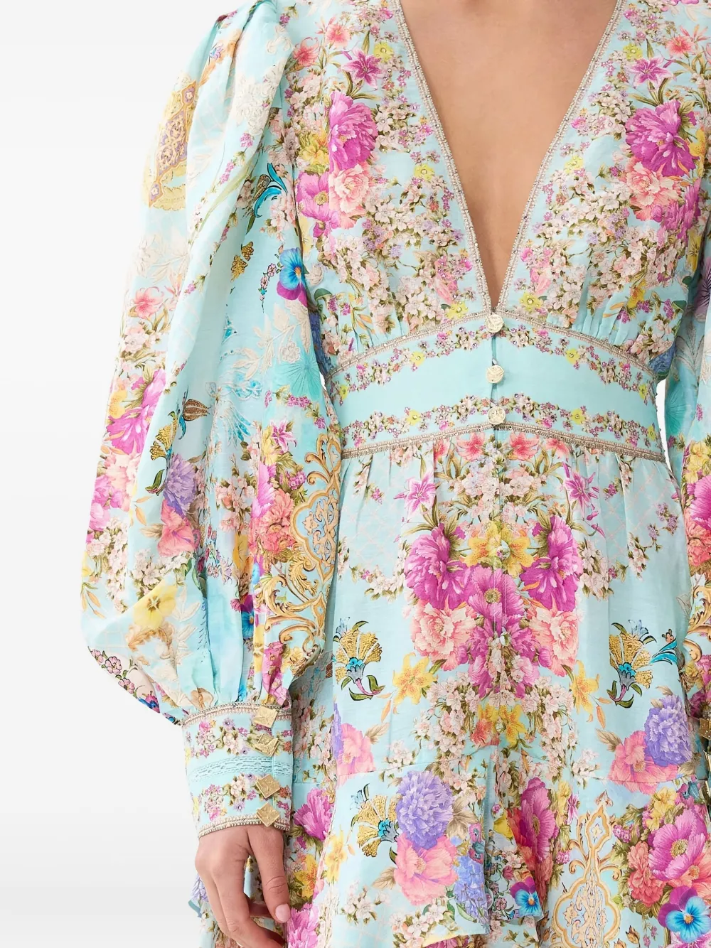 Camilla Bazaar Blooms Frilled Mini Dress In Blue