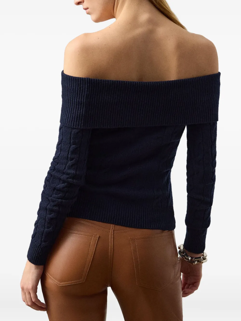 Ralph Lauren Cable-knit Off-the-shoulder Sweater In Blue