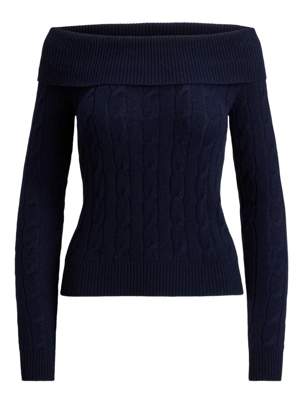 Ralph Lauren Cable-knit Off-the-shoulder Sweater In Blue