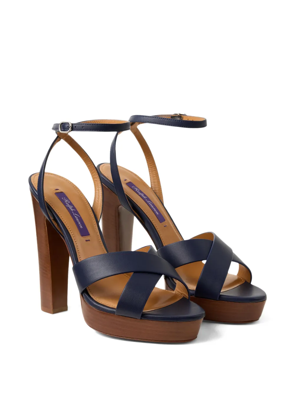 Ralph Lauren Collection Cleary sandalen met plateauzool en gekruiste bandjes Blauw