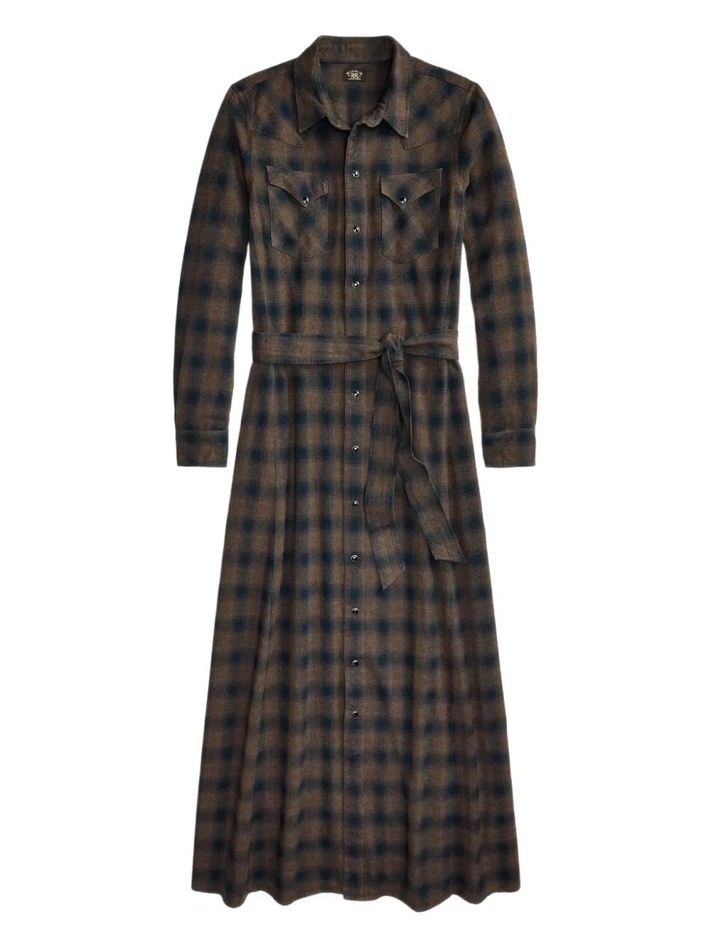 Rrl Plaid Tie-waist Midi Dress In Brown
