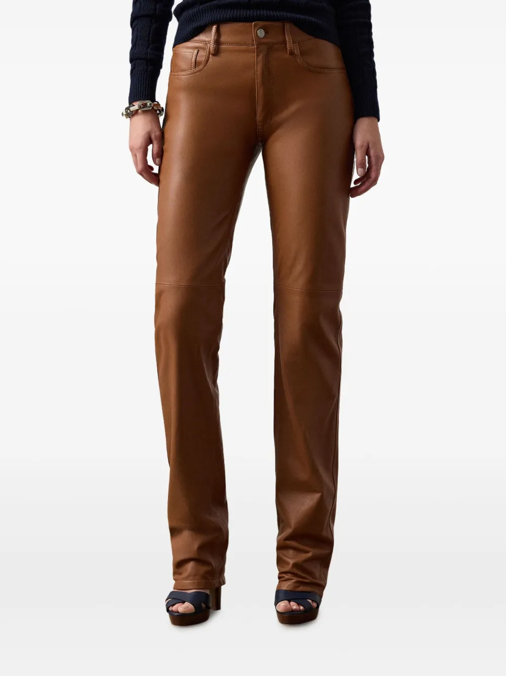 Ralph Lauren Collection Scottie leren broek met vijf zakken Bruin