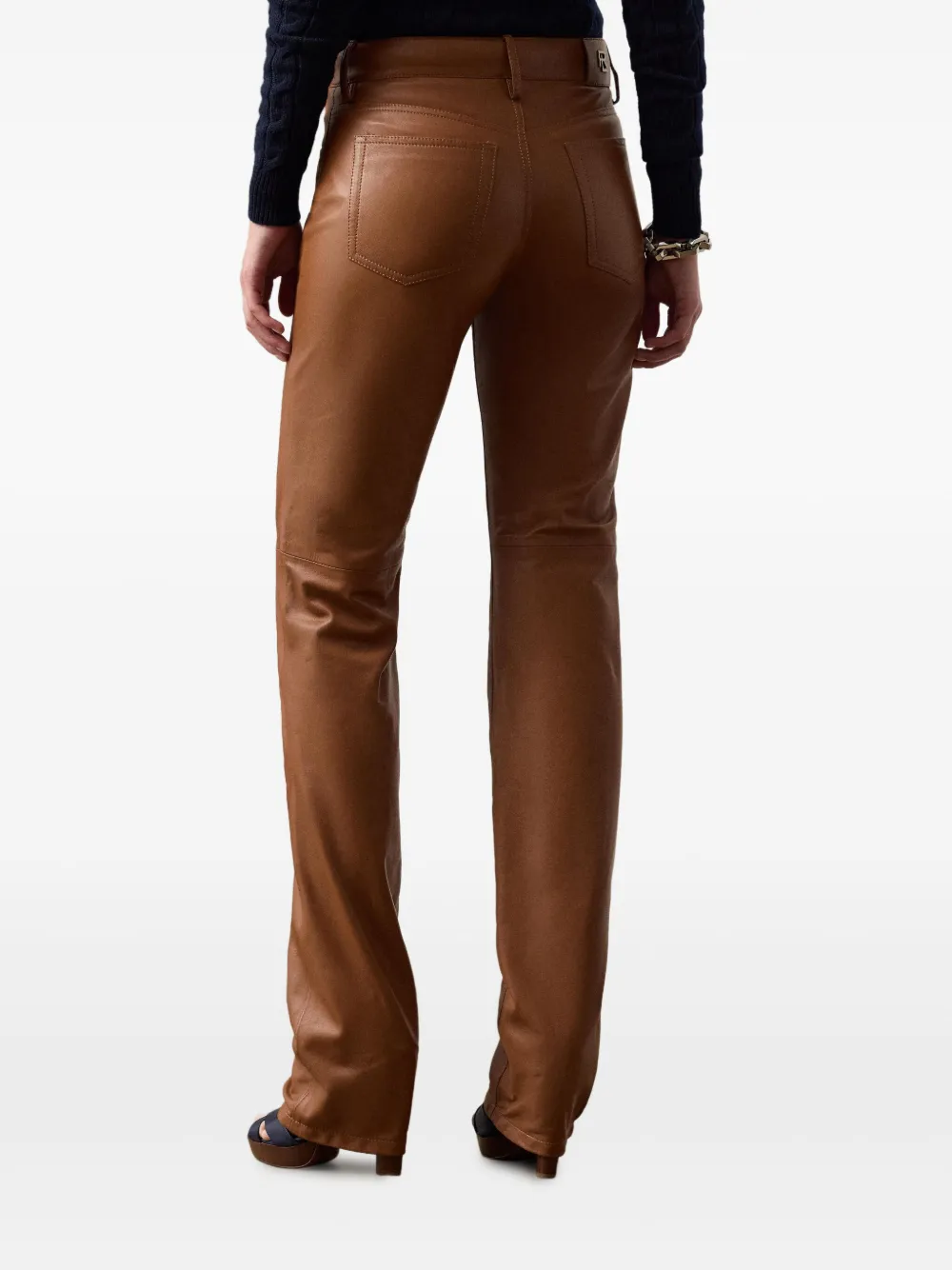 Ralph Lauren Collection Scottie leren broek met vijf zakken Bruin