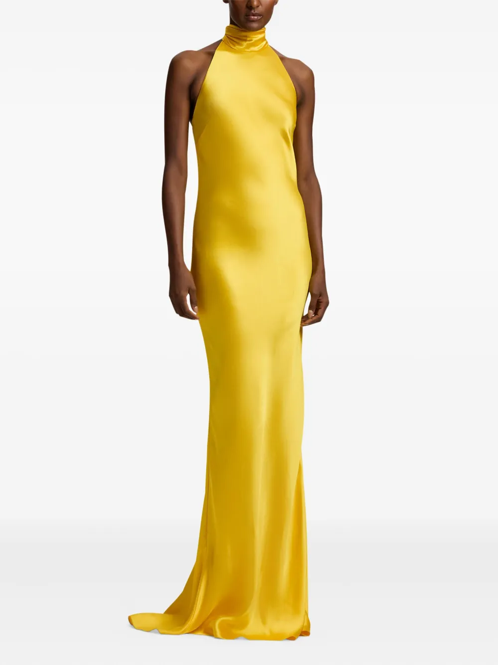 Ralph Lauren Collection Maxi-avondjurk met halternek en open achterkant - Geel