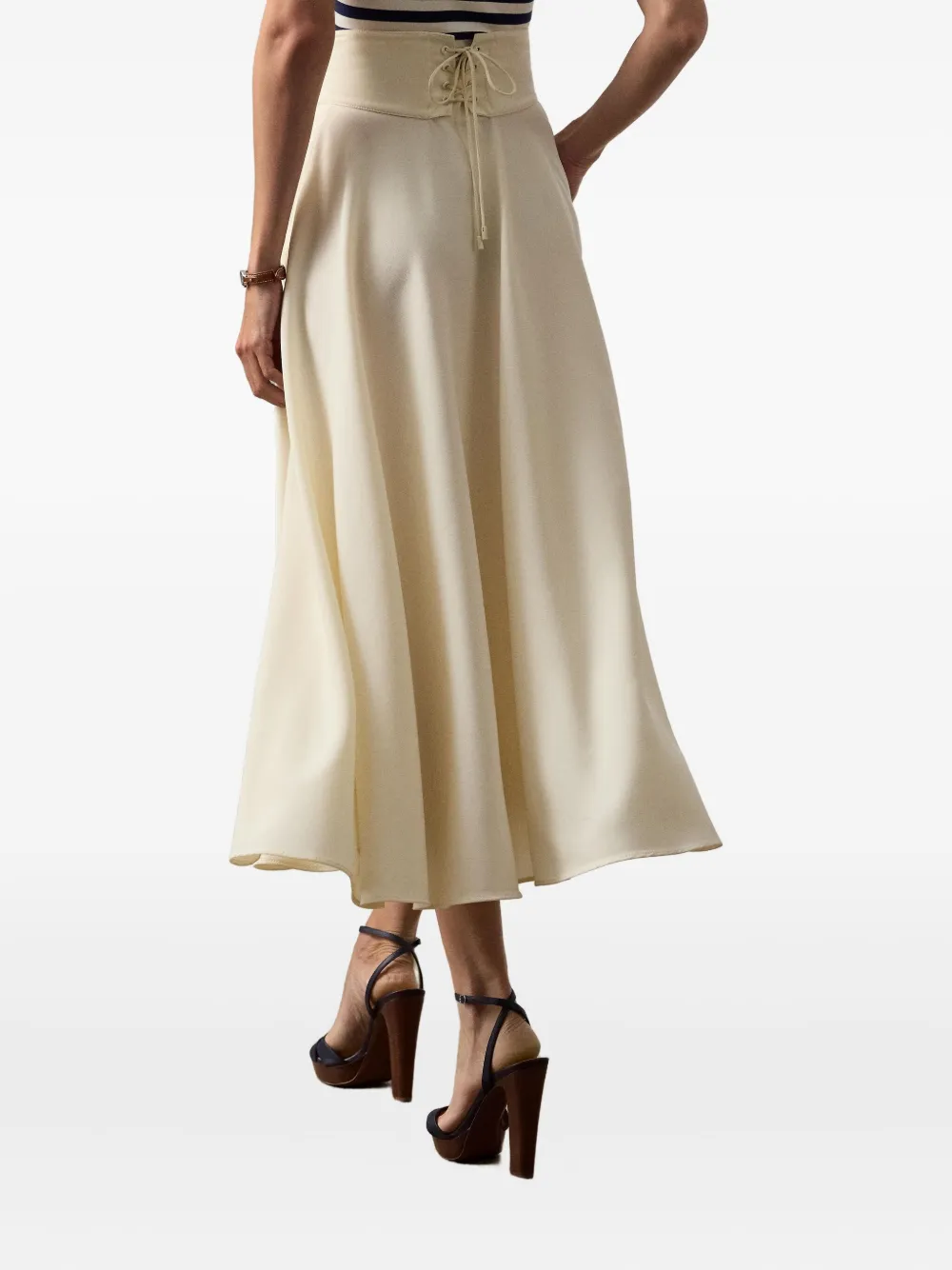 Ralph Lauren Lace-up Buttoned Midi A-line Skirt In Gray