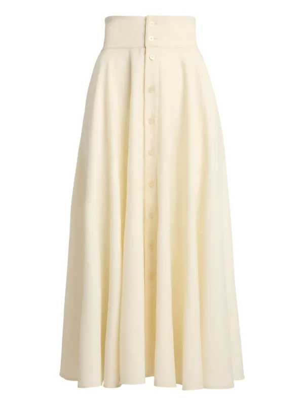 Ralph Lauren Collection Lace-up Buttoned Midi A-line Skirt in Neutrals